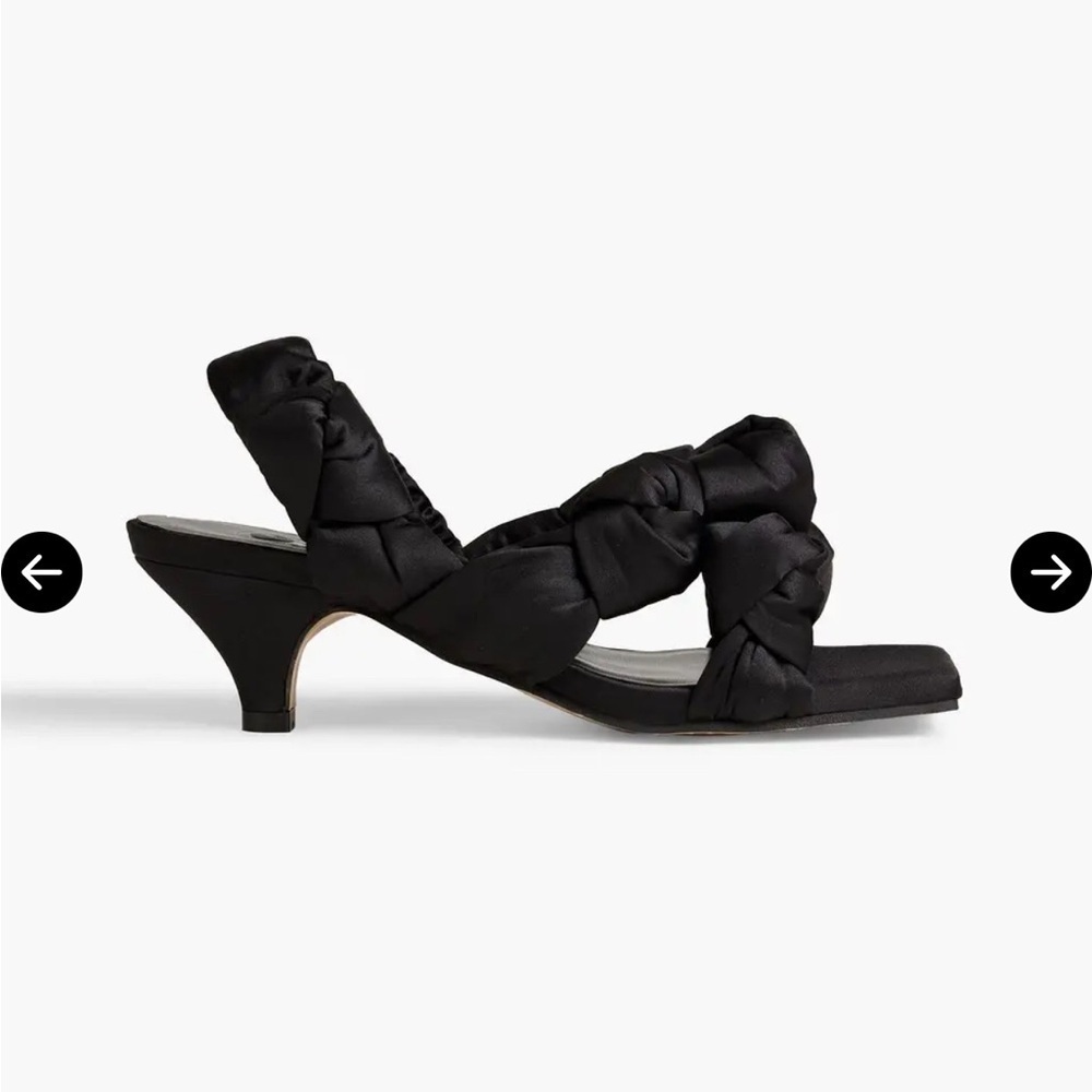 Ganni Knotted Satin Puffy Slingback Kitten Heel Sandals Black 6 Cocktail Minimal